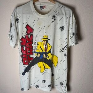 Vintage Dick Tracy All Over Print T-Shirt XL Made in‎ USA Cartoon